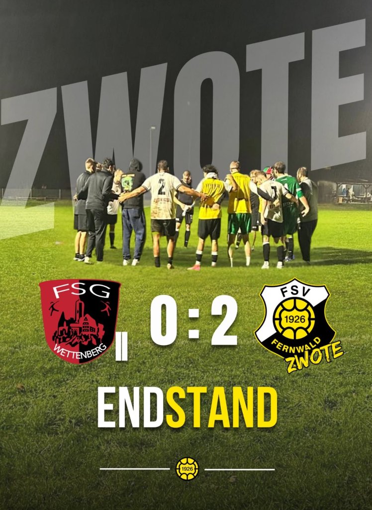 Mit einem 2:0 beim Tabellenletzten Wettenberg schaffte die Inderthal-Elf den vierten Saisonsieg und steht damit, wenigstens bis Sonntag, auf Platz eins im der Tabelle.